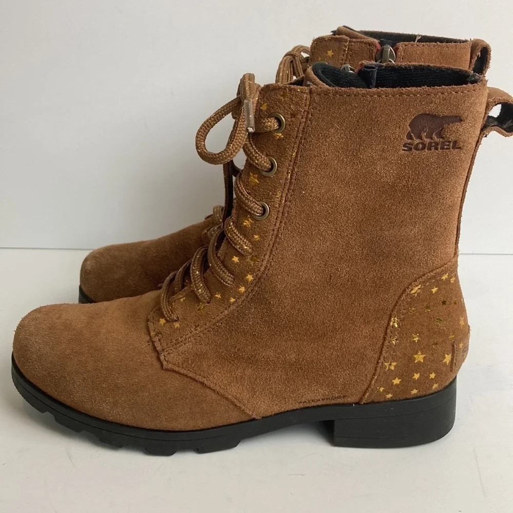 Sorel Youth Emelie Short Lace Velvet Tan Girls Boots 5 Stars Waterproof Winter